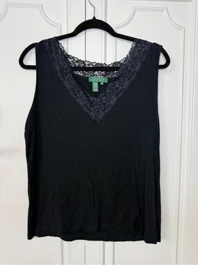 Ralph Lauren Black Lace-Trim V-Neck Camisole